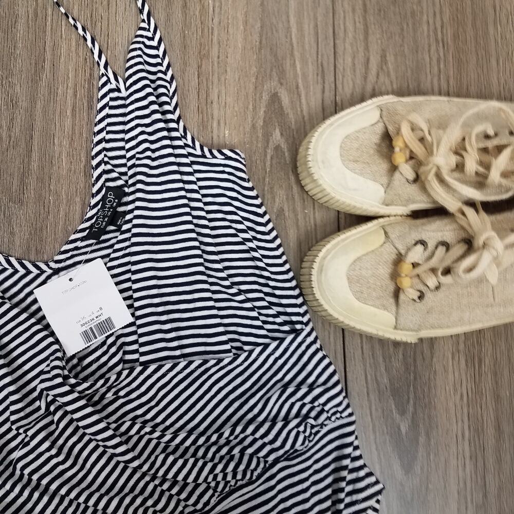 NWT‎ Topshop black and white striped body suit sz 4